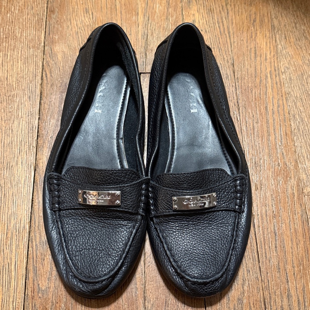 COACH 7-7.5 Fredrica Black Pebble Leather Loafers - Picture 6 of 8